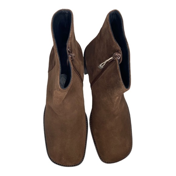 NIB By Far Women Ellen Suede Leather Ankle Boots Brown 39 Stacked Chunky Heel - Picture 10 of 15
